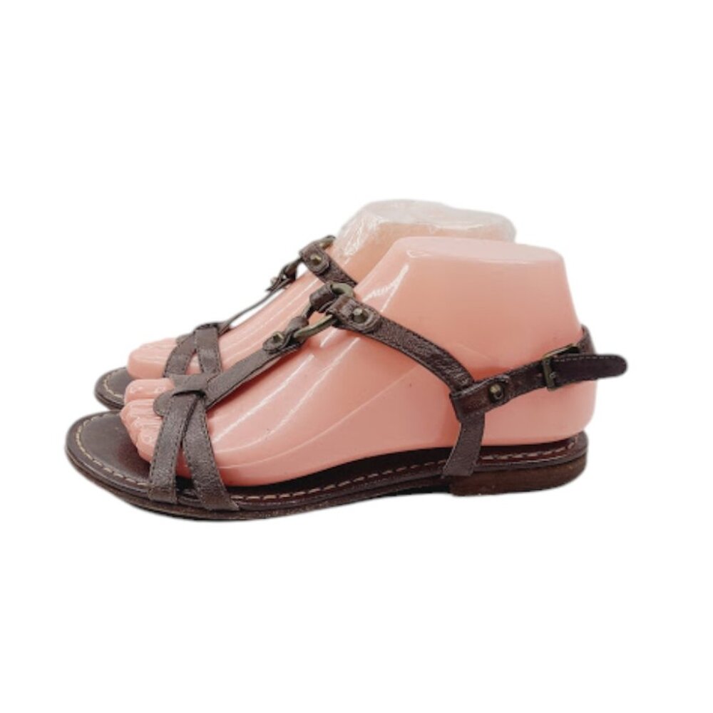 Frye Women's Brown Carson Leather Open Toe T-Strap Traditional Sandal Size 6.5M
